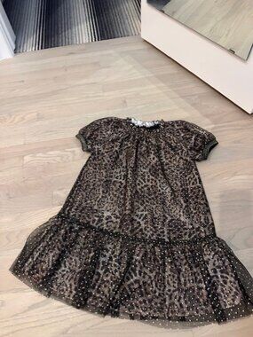 Imoga Leopard Tulle Dress Size 6 Metallic Dot Sheer Party Dress
